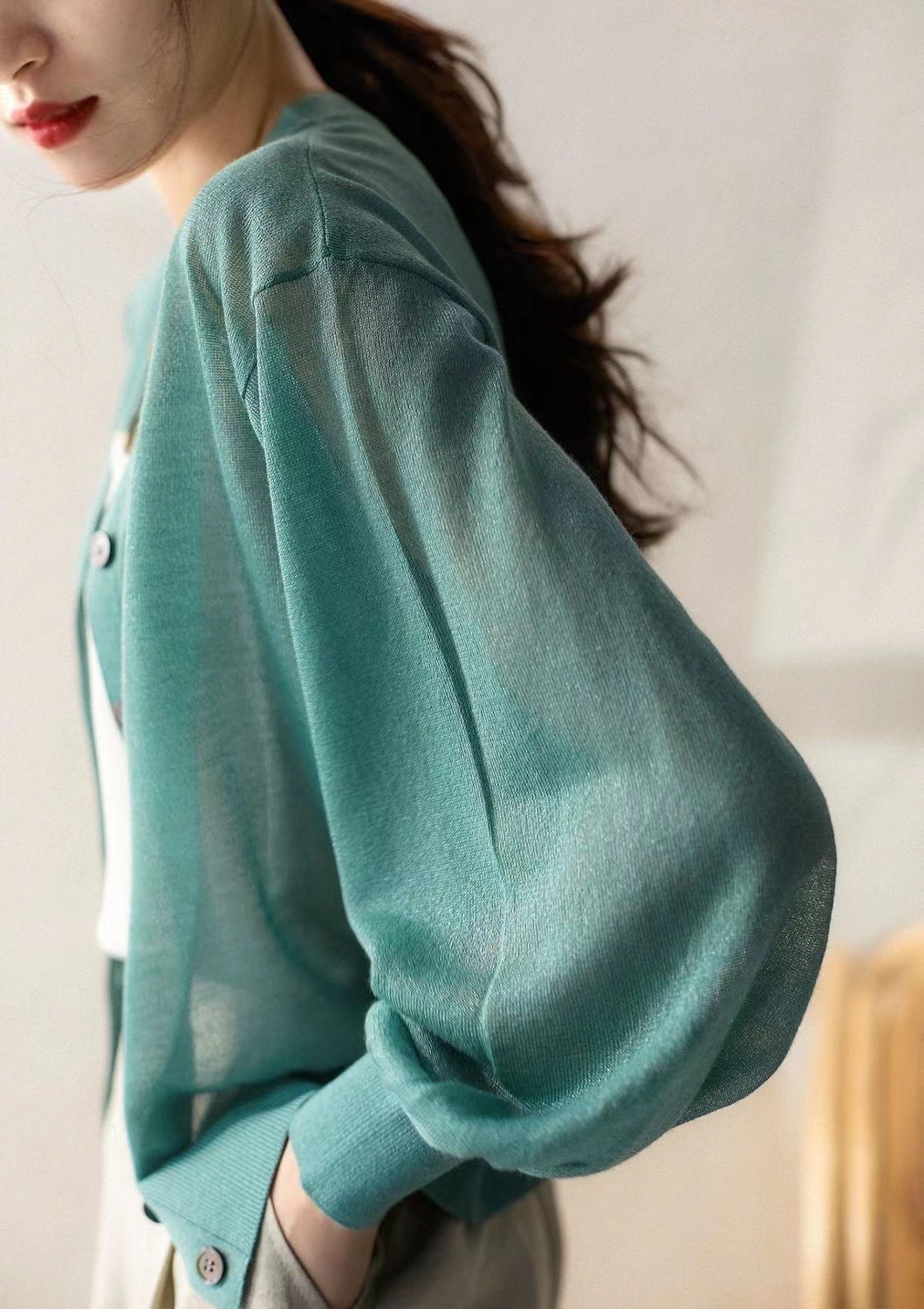 가오리핏 여성 가디건 퍼프 스타일