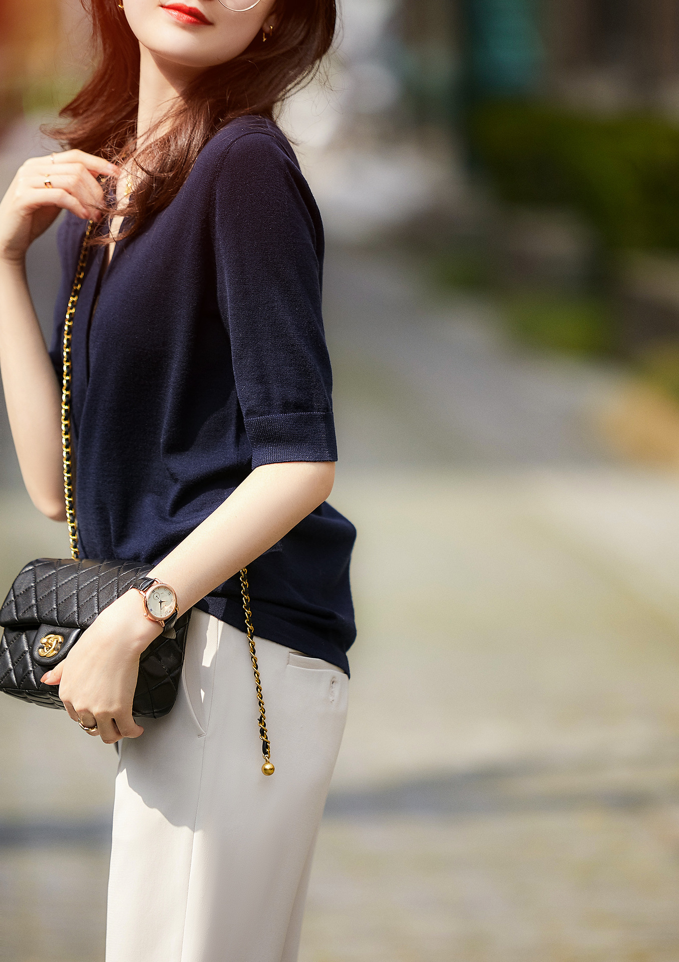 브이넥 스웨터 루즈핏 니트 반팔 티셔츠