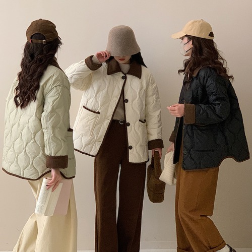 골덴 코듀로이 배색 누빔패딩