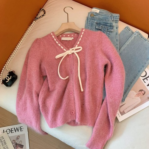 설레이는 러빙 핑크츄 리본가디건