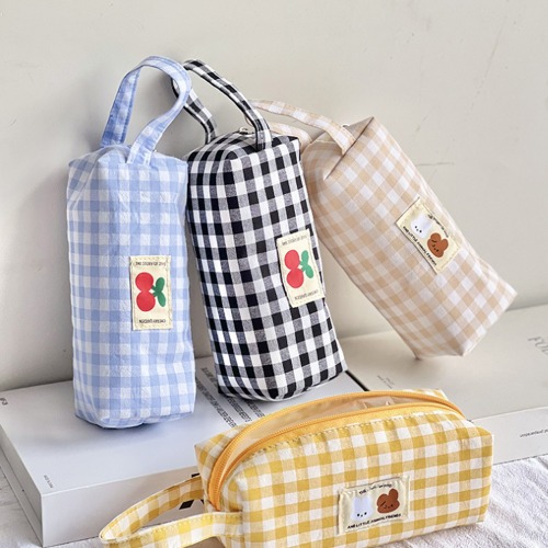 내츄럴감성 체크 패브릭 필통