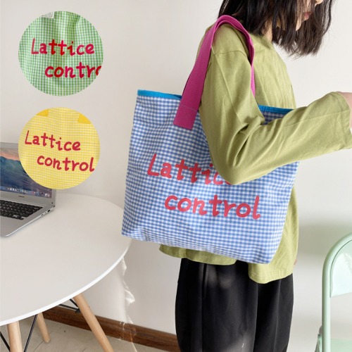 레터링 체크 에코백