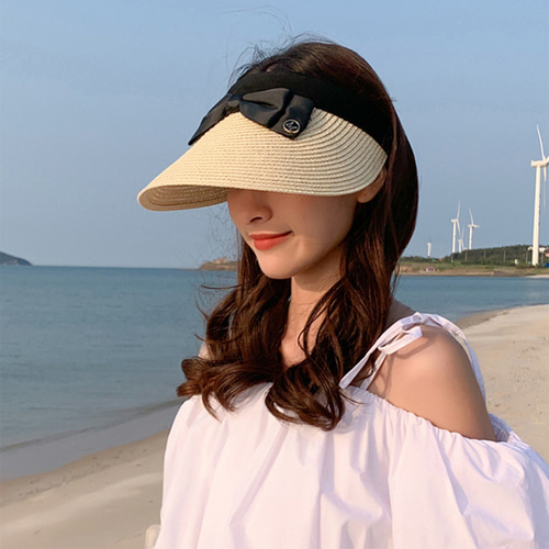 리본 라탄 썬캡