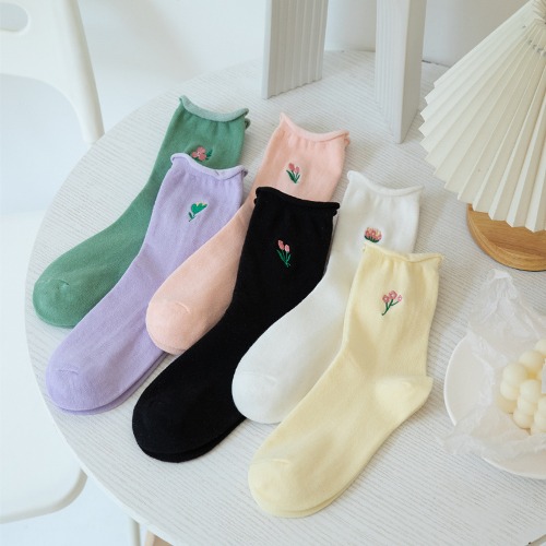 무압박 플라워 고급자수양말 6개세트