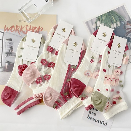 로맨틱 장미 시스루양말 5개세트