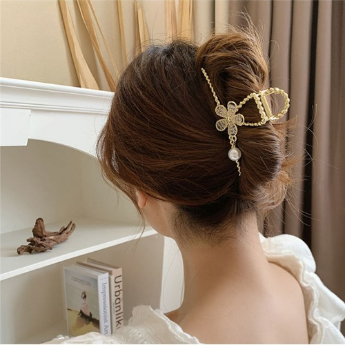 진주 투명비즈 꽃 집게핀