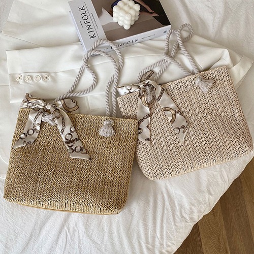 여성 스카프 포인트 라탄 토트백 2개세트