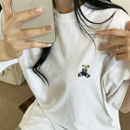 (퀄리티보장)오버핏 베어자수 남녀공용 순면티셔츠 3color