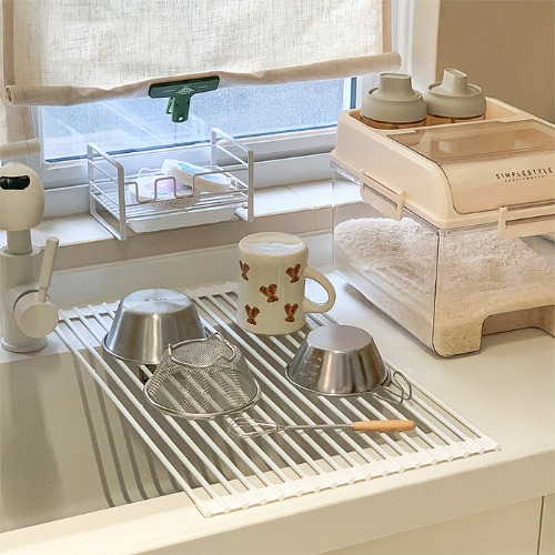 리빙공감 돌돌마는 실리콘 싱크롤 미니식기건조대