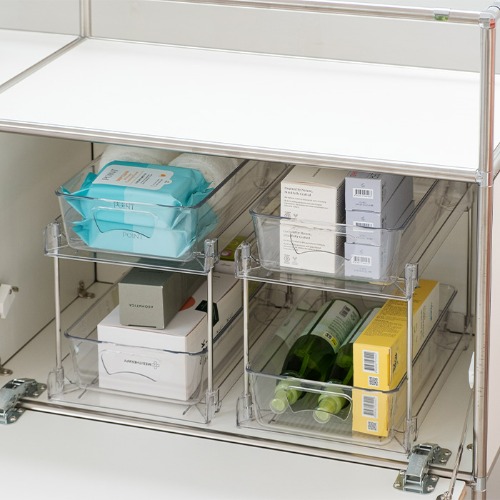 깔끔 주방 싱크대 하부장 슬라이딩 선반 2단