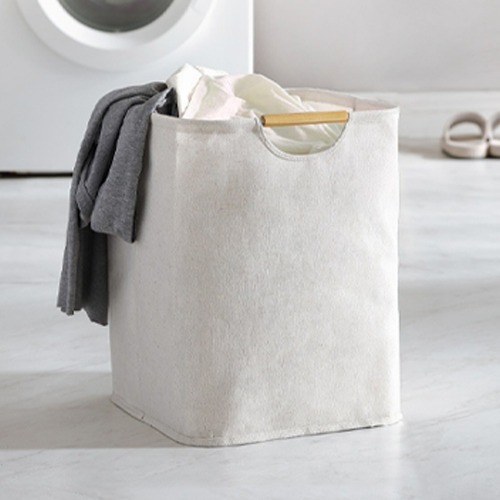 깔끔한 우드손잡이 베이직 접이식 빨래바구니