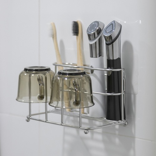 깔끔한 커플 욕실 무타공 스텐304 칫솔꽂이 양치컵걸이 2구