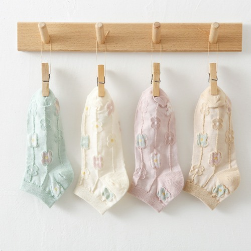 입체패턴 플라워 파스텔 발목양말 5개세트